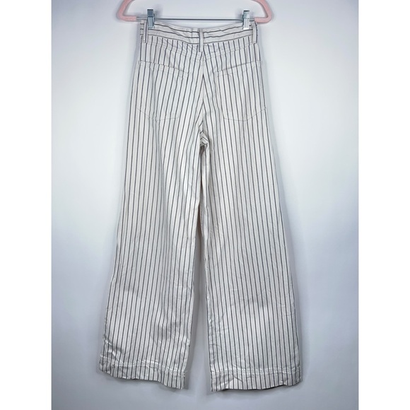 Manoush Striped Pants Cream Black High Rise Flare Leg Neutral Pinstripe Size 2 - Picture 2 of 12